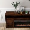 Bridgevine Home Sausalito 78 inch Electric Fireplace TV Stand Console for TVs up to 95 inches, Minimal Assembly, Whiskey Finish