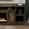 Bridgevine Home Joshua Creek 84 inch Electric Fireplace TV Stand for TVs up to 95 inches, Minimal Assembly, Barnwood Finish